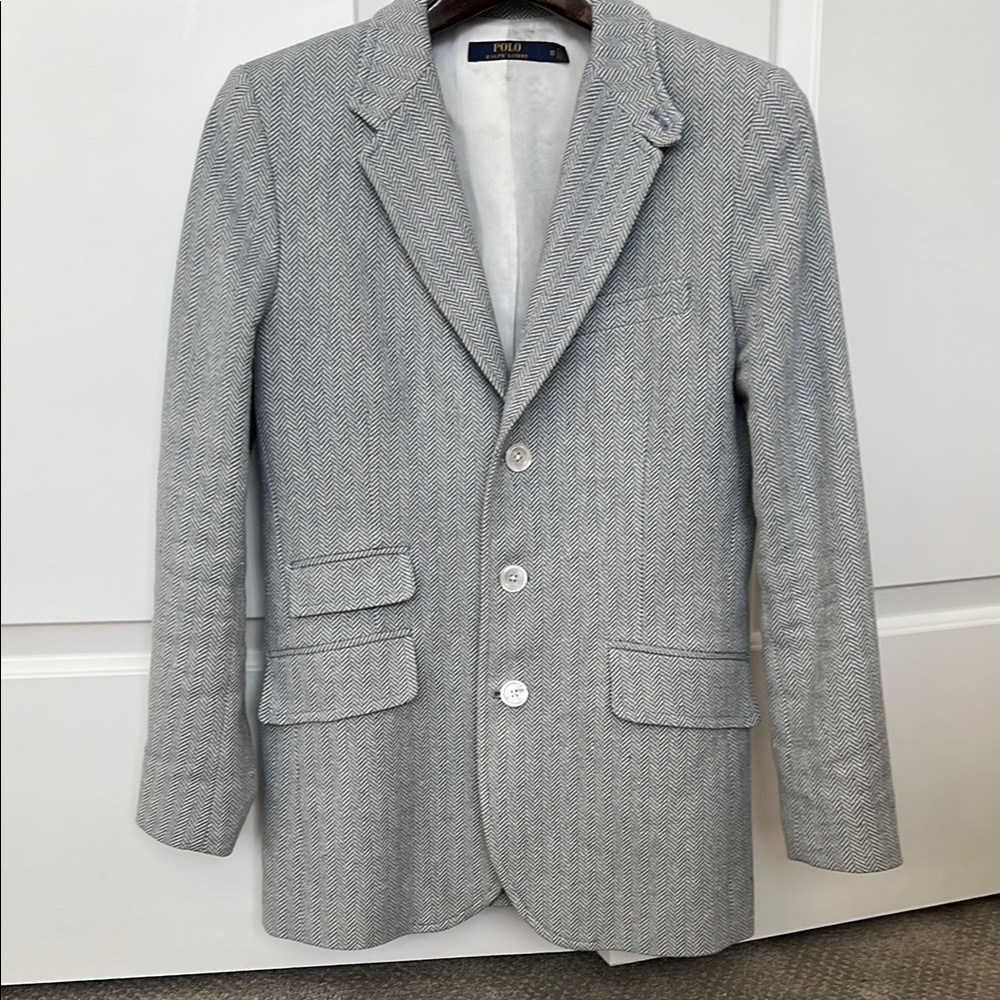 Polo by Ralph Lauren Blue and White Herring Bone Sport Coat Structured Shoulders